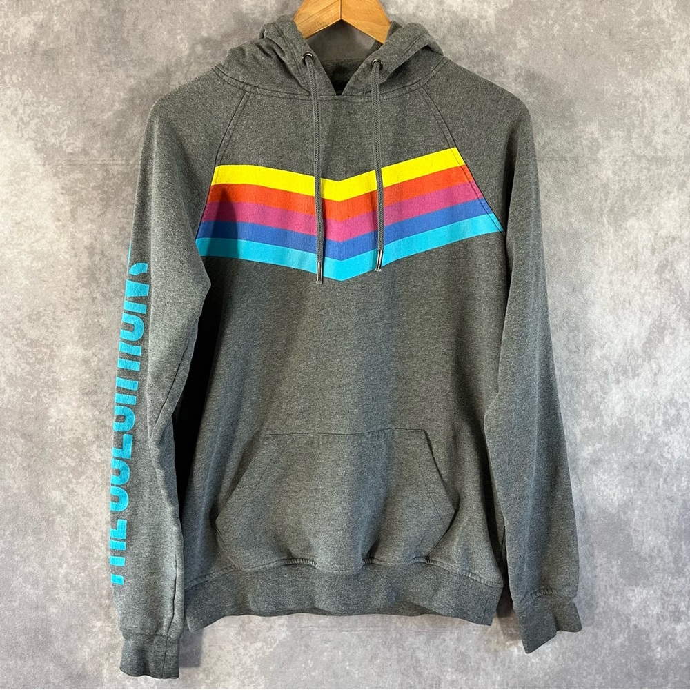 Color Run Hoodie Mens Small S Gray Rainbow Graphic Print Sweatshirt Long Sleeve